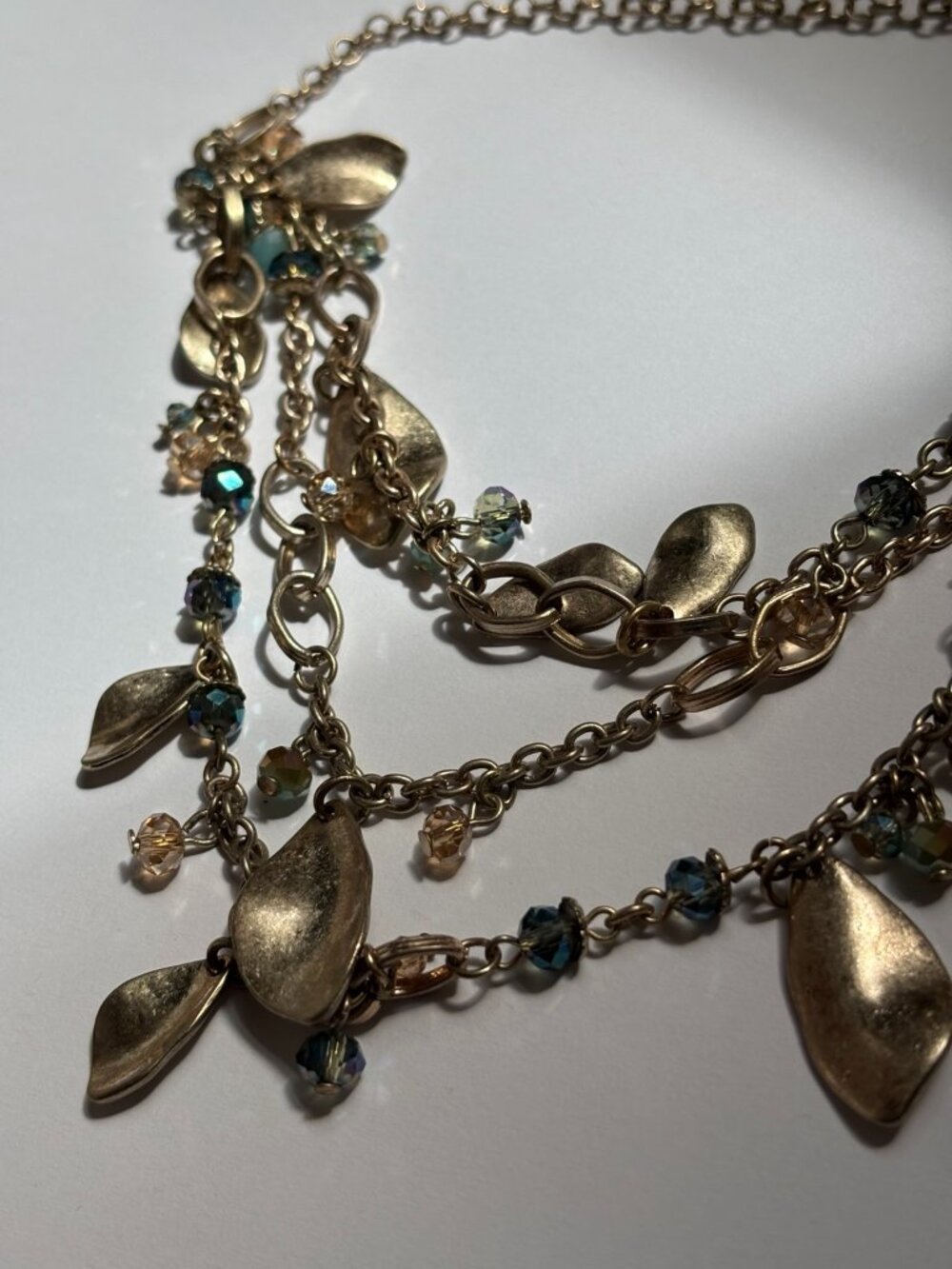 LOFT Bronze Tone Multi Strand Charm Necklace | Beaded Statement Necklace | Boho